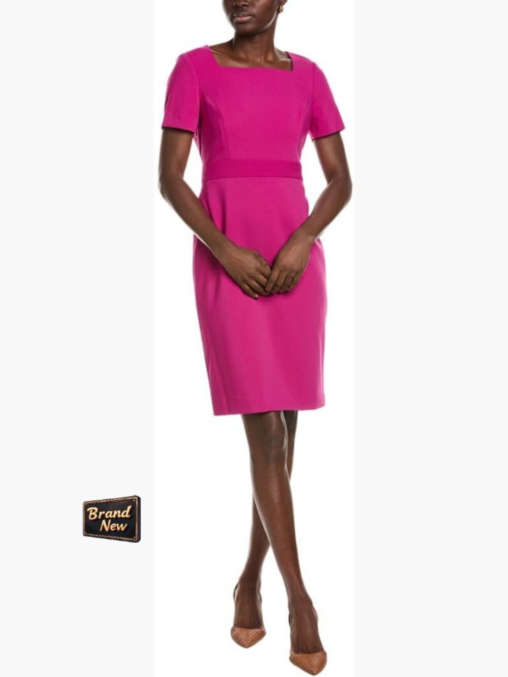 Brooks Brothers Square Neck Short Sleeve Sheath Dress - Women's Casual Midi